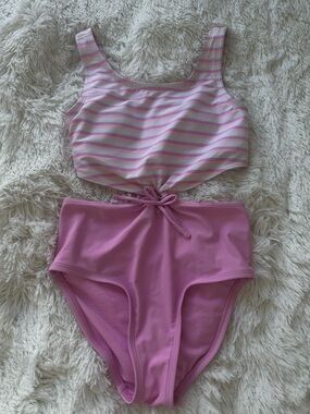 Sugar & Jade Girls Pink White Swimsuit Size: 10